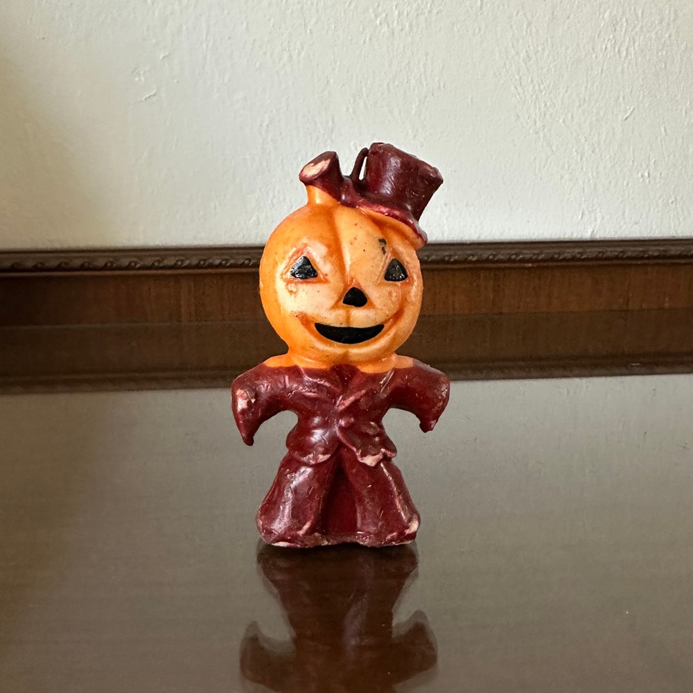Vintage Gurley Halloween Pumpkin Man Candle Top Hat Jack‎ O Lantern 5 Inch Decor